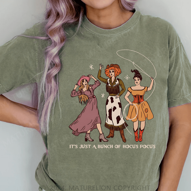 Maturelion Halloween It' Just A Bunch Of Hocus Pocus DTG Printing Washed Cotton T-Shirt