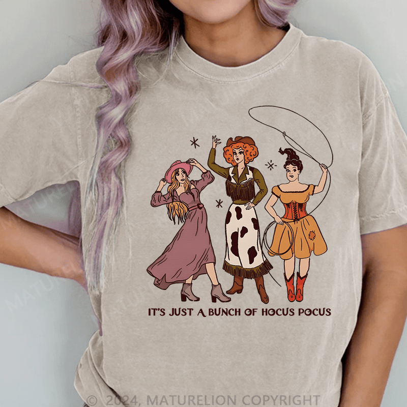 Maturelion Halloween It' Just A Bunch Of Hocus Pocus DTG Printing Washed Cotton T-Shirt