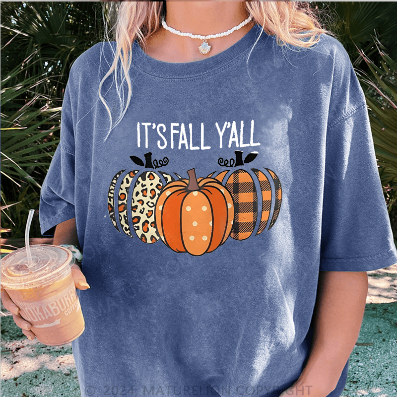 Maturelion Halloween It's Fall Y'all Halloween DTG Printing Washed Cotton T-Shirt