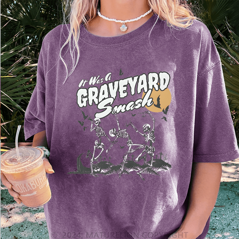 Maturelion Halloween Its Was A Graveyard Smash Skeleton Halloween DTG Printing Washed Cotton T-Shirt