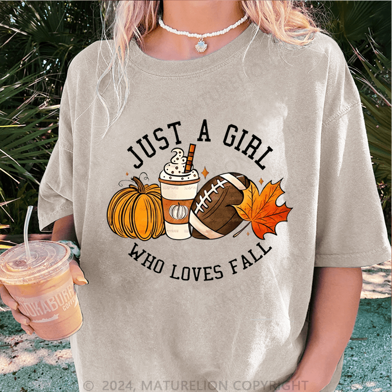 Maturelion Halloween Just A Girl Who Loves Fall DTG Printing Washed Cotton T-Shirt