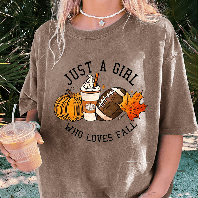 Maturelion Halloween Just A Girl Who Loves Fall DTG Printing Washed Cotton T-Shirt