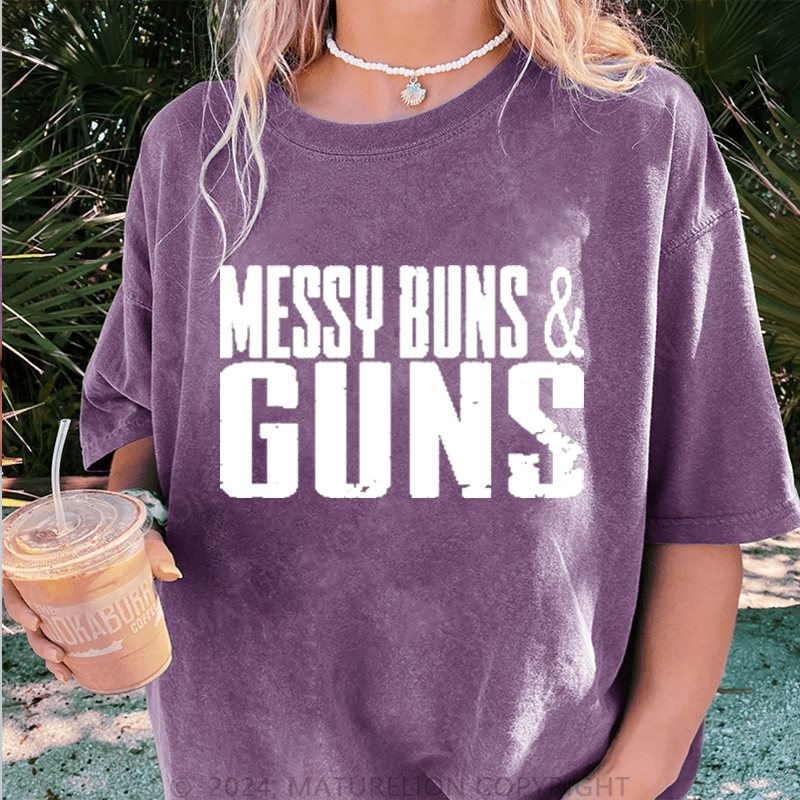 Maturelion Messy Buns&Guns DTG Printing Washed Cotton T-Shirt