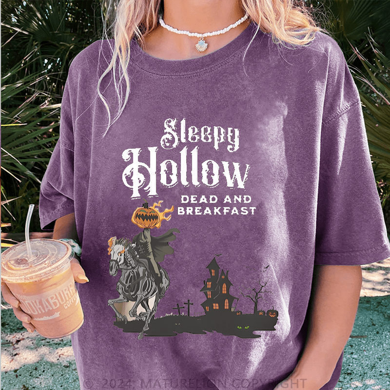 Maturelion Halloween Sleepy Halloween Dead And Breakfast DTG Printing Washed Cotton T-Shirt