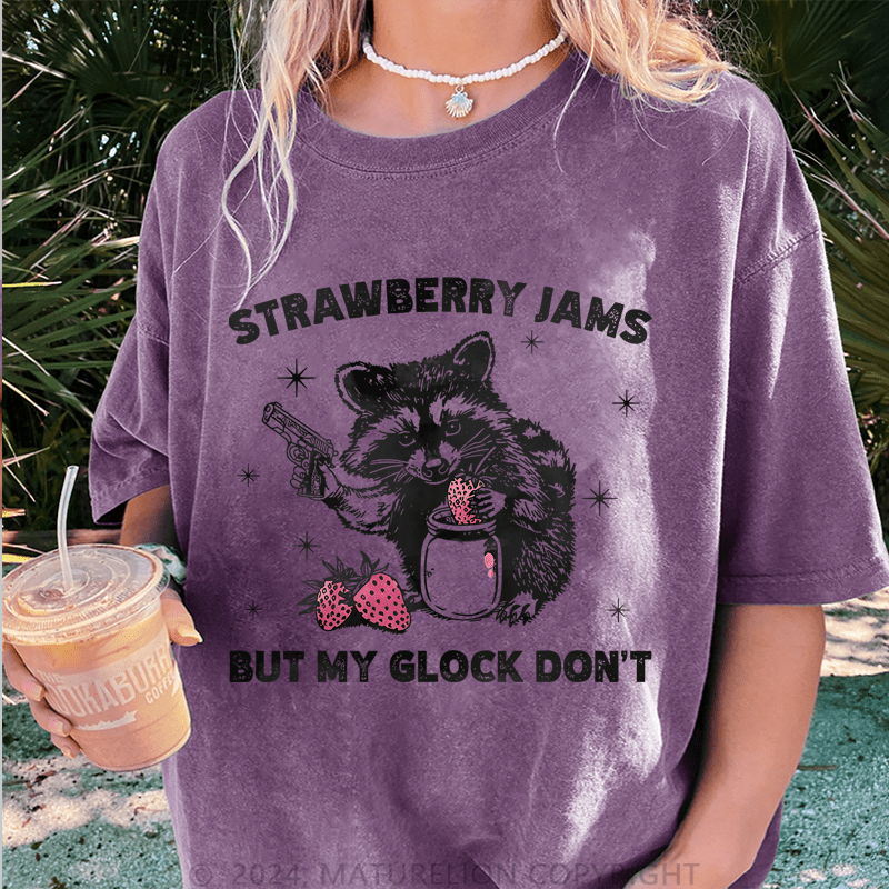 Maturelion Strawberry Jams But My Glock Don't DTG Printing Washed T-Shirt