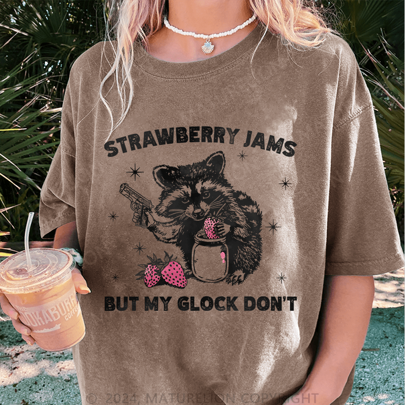 Maturelion Strawberry Jams But My Glock Don't DTG Printing Washed T-Shirt