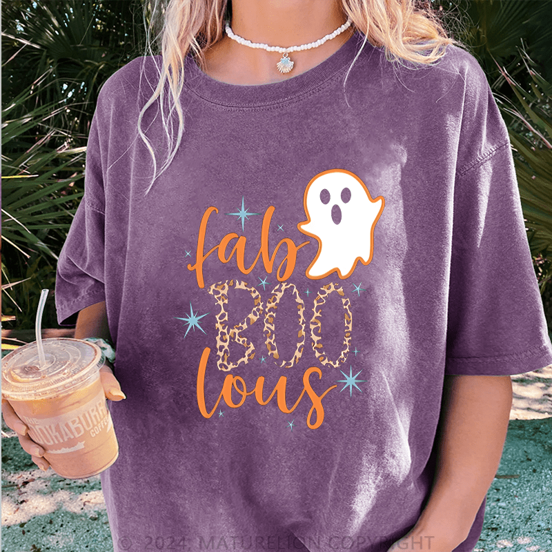 Maturelion Halloween Super Cute Fab BOO Lous, Leopard Halloween DTG Printing Washed Cotton T-Shirt