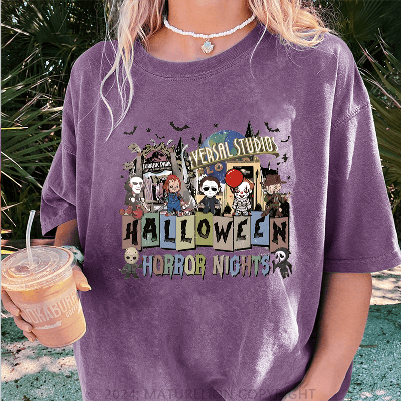 Maturelion Halloween Universal Studios Halloween Horror Nights DTG Printing Washed Cotton T-Shirt