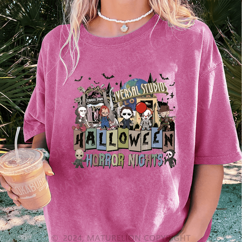 Maturelion Halloween Universal Studios Halloween Horror Nights DTG Printing Washed Cotton T-Shirt