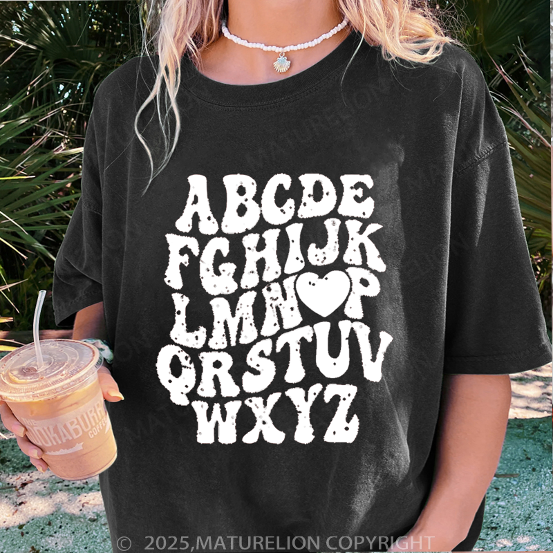 Maturelion Valentine T-Shirt Valentine Alphabet Women T-Shirt