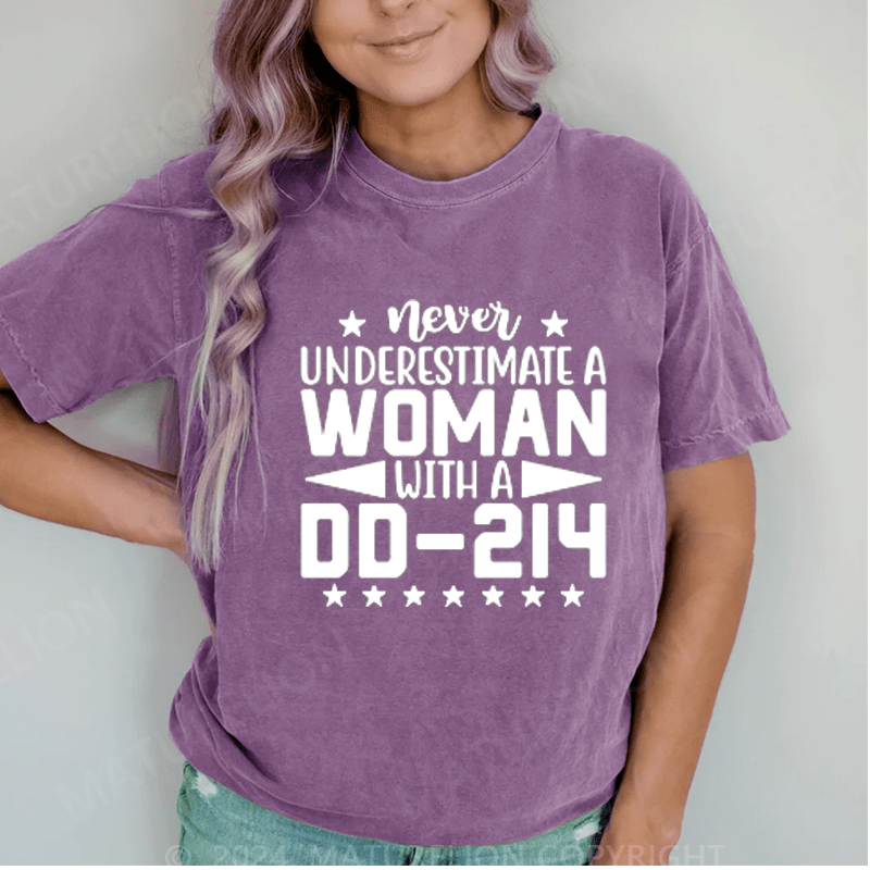 Maturelion Women With DD-214 Female Veterans Day DTG Printing Washed Cotton T-Shirt