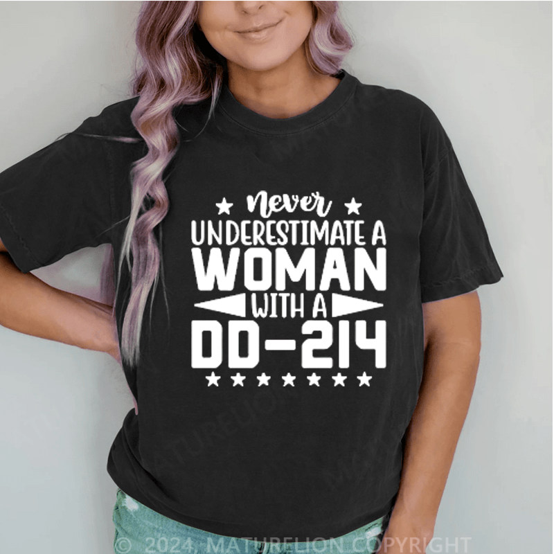 Maturelion Women With DD-214 Female Veterans Day DTG Printing Washed Cotton T-Shirt