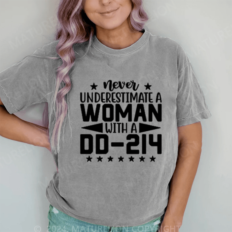 Maturelion Women With DD-214 Female Veterans Day DTG Printing Washed Cotton T-Shirt