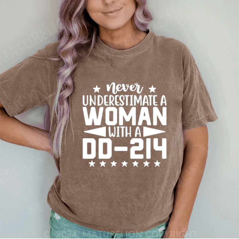 Maturelion Women With DD-214 Female Veterans Day DTG Printing Washed Cotton T-Shirt