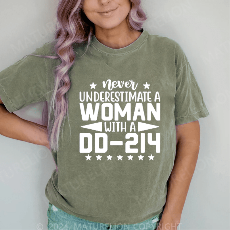 Maturelion Women With DD-214 Female Veterans Day DTG Printing Washed Cotton T-Shirt