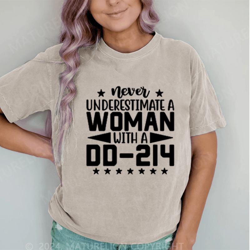 Maturelion Women With DD-214 Female Veterans Day DTG Printing Washed Cotton T-Shirt