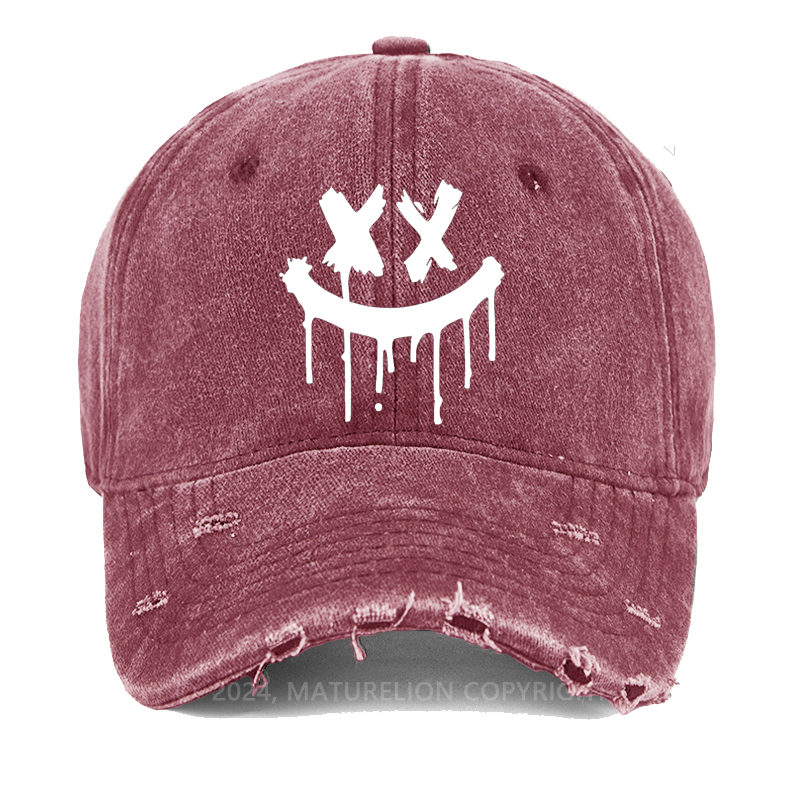 Maturelion x eyed smiley face x eyes smiling Washed Vintage Cap