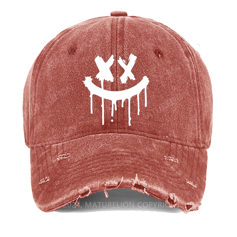 Maturelion x eyed smiley face x eyes smiling Washed Vintage Cap