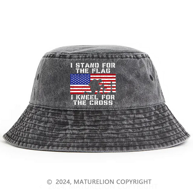 Matureolion I Stand For The Flag I Kneel For The Cross USA Flag Print Bucket Hat