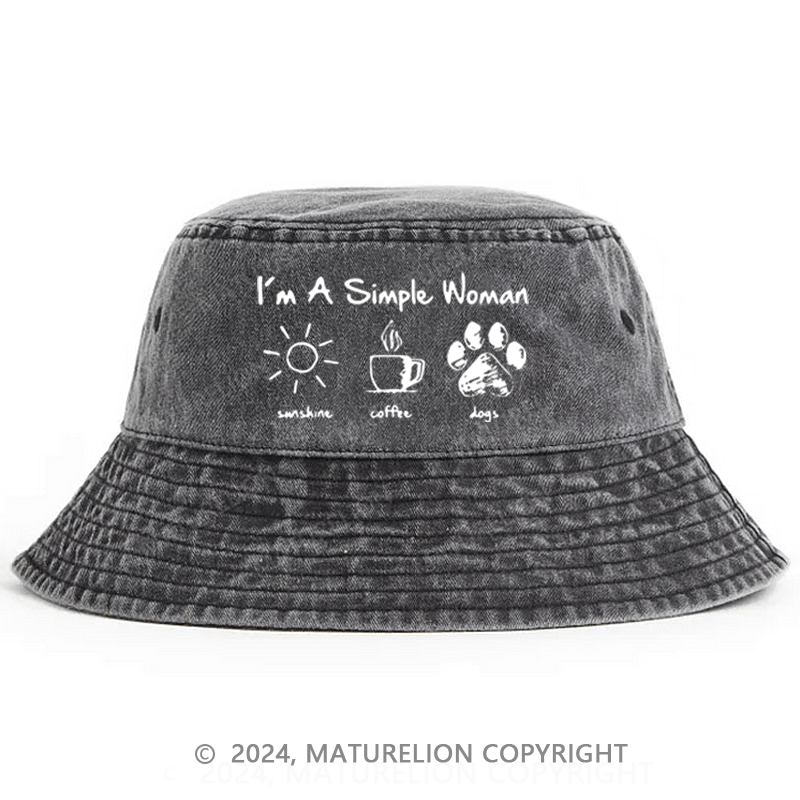 Matureolion I'm A Simple Woman Sunshine Coffee Dogs Bucket Hat