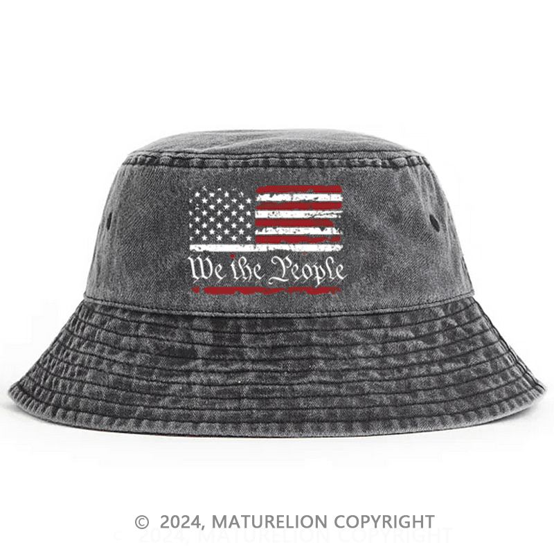 Matureolion We The People With USA Flag Print Bucket Hat