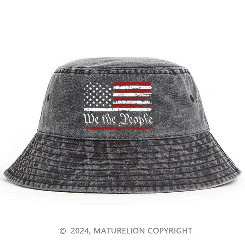 Matureolion We The People With USA Flag Print Bucket Hat