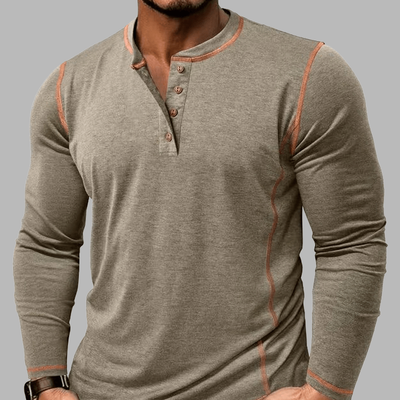 Maturelion Vintage Long Sleeved Henley Shirt