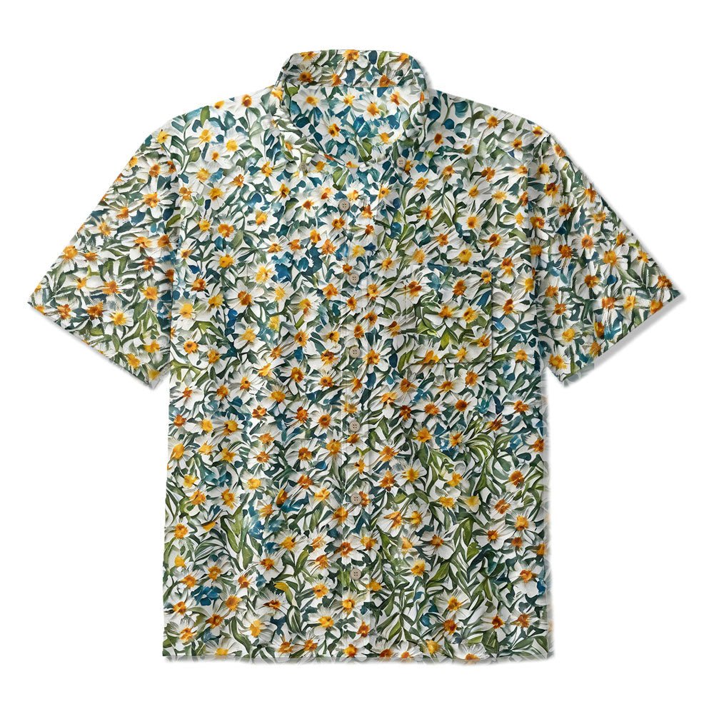 Maturelion Classic Yellow Grey Flower Printed Cotton Casual Hawaiian Shirt