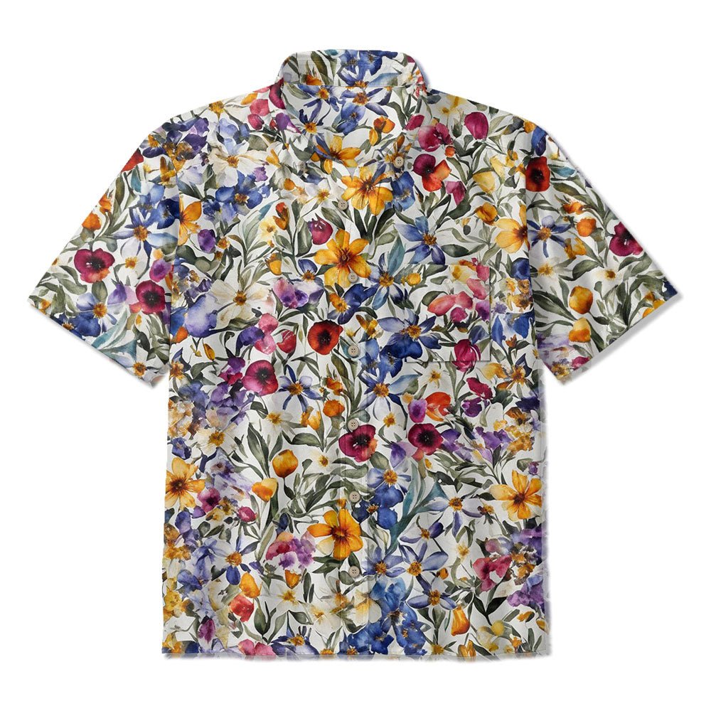 Maturelion Floral Print Casual Button Printed Cotton Casual Hawaiian Shirt