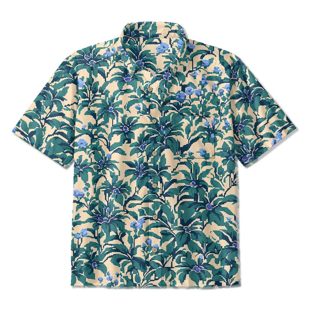 Maturelion Katin Pine Cone Button-Down Printed Cotton Casual Hawaiian Shirt