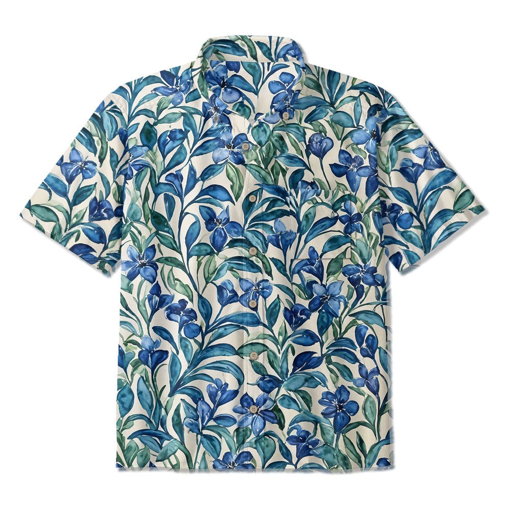 Maturelion Large Floral Front  Printed Cotton Casual Hawaiian Shirt