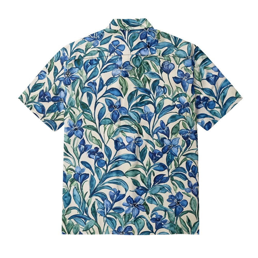 Maturelion Large Floral Front  Printed Cotton Casual Hawaiian Shirt