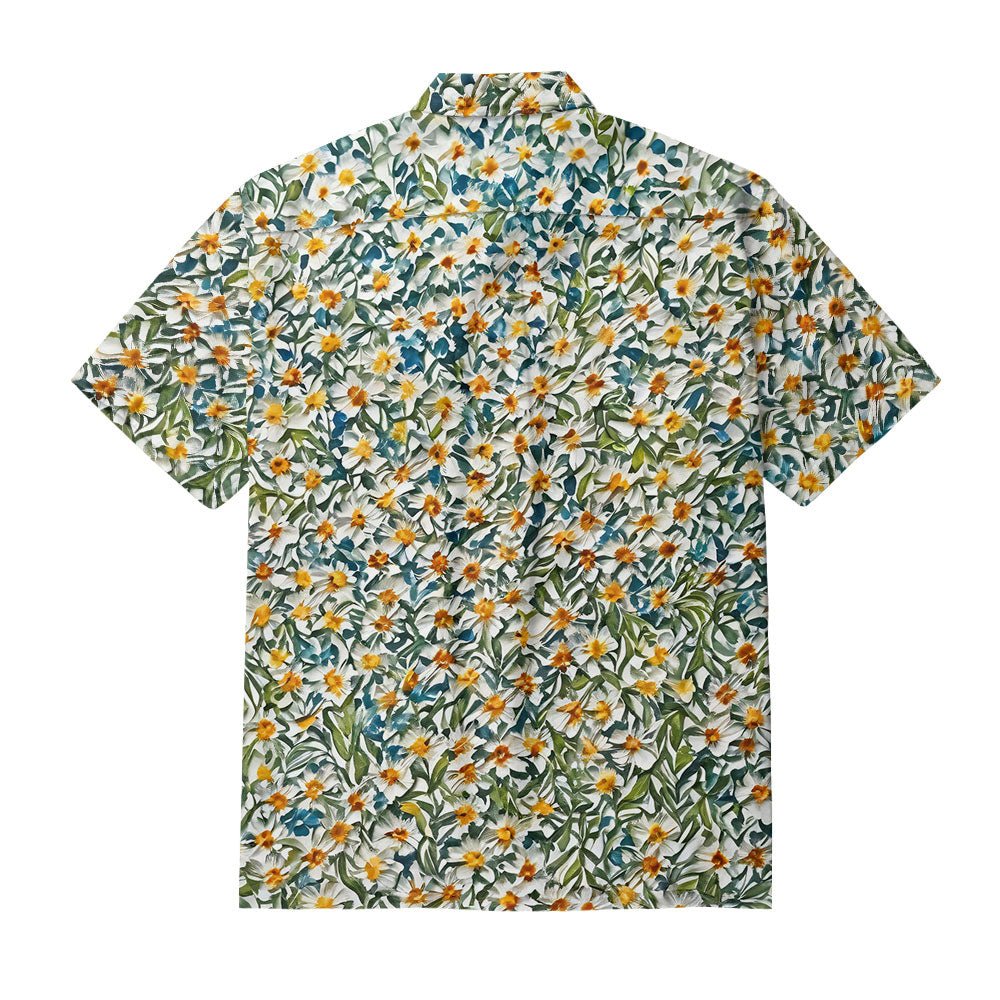 Maturelion Classic Yellow Grey Flower Printed Cotton Casual Hawaiian Shirt