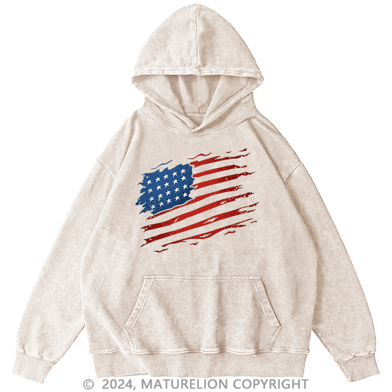 Maturelion Men's Hoodie American Colorful Distressed Waving Flag Hoodie