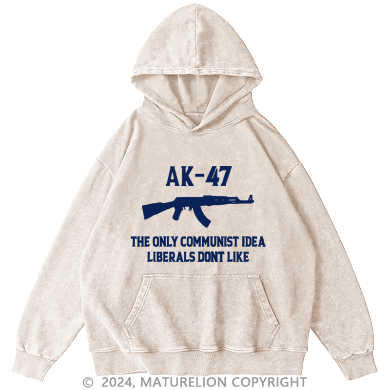 Matuerlion Men's Hoodie AK-47 The Only Communist Idea Liberals Don't Like Washed Hoodie