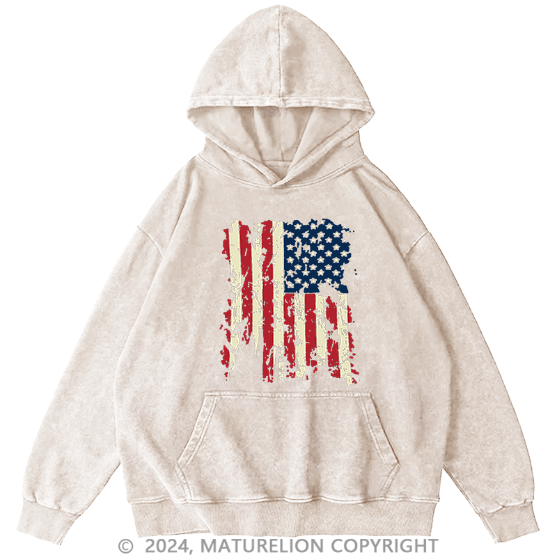 Maturelion Men's Hoodie American Old Design Flag Outdoor Leisure Hoodie