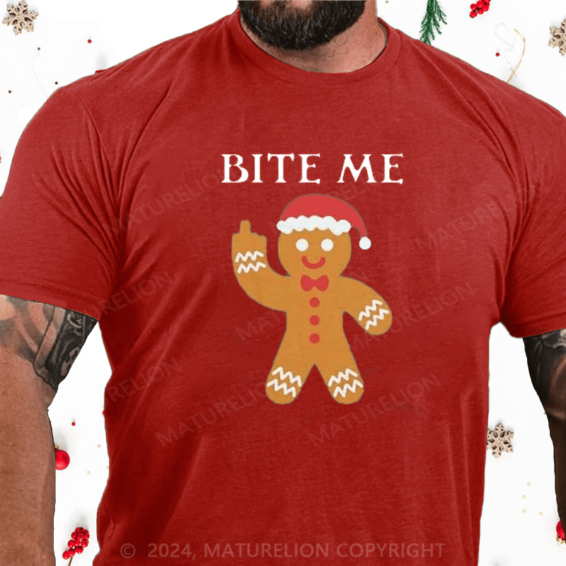 Maturelion Christmas T-Shirt Tipsy Elves Men's Christmas Bite Me Tee