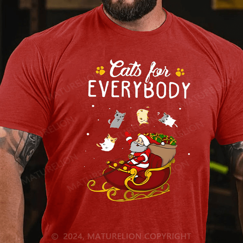 Maturelion Christmas T-Shirt Cats For Everybody Men Ugly Christmas Cat T-Shirt