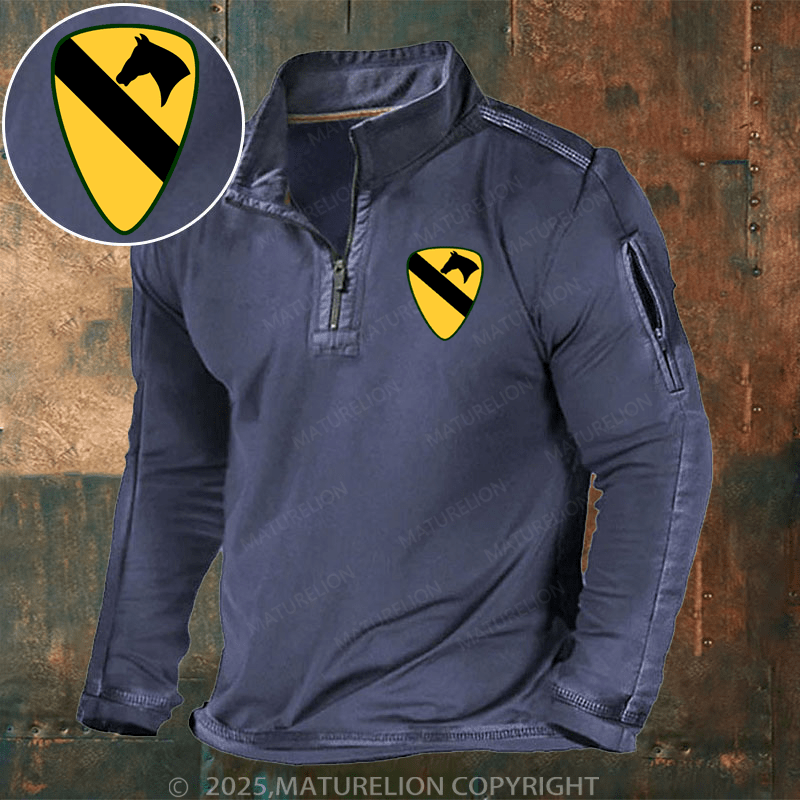 Maturelion Men's Henley Shirt US Army 1st Cavalry Patch Henley Shirt