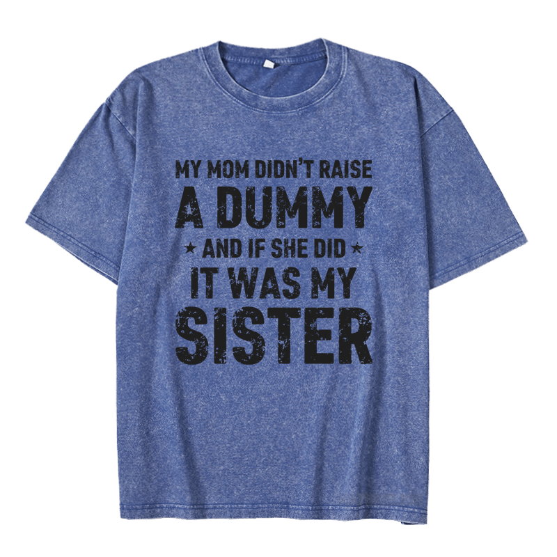 MATURELION MY MOM DIDN'T RAISE A DUMMY  AND IF SHE DID  IT WAS MY SISTER DTG PRINTING WASHED COTTON T-SHIRT