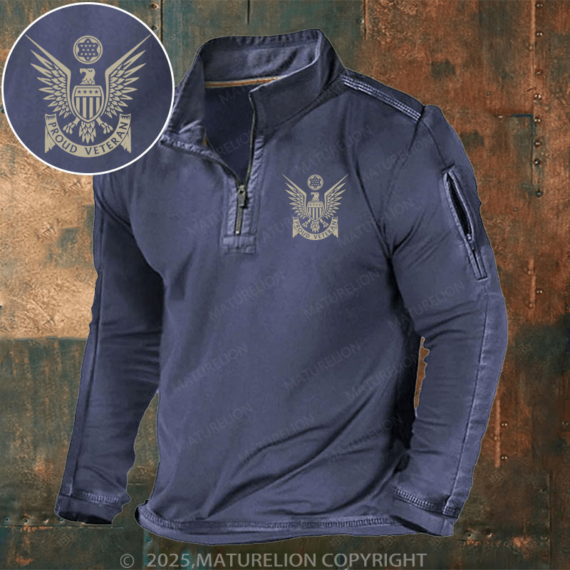 Maturelion Men's Henley Shirt Proud Veteran Stylized Eagle Henley Shirt