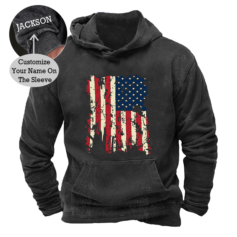 Maturelion Men's Hoodie American Old Design Flag Outdoor Leisure Hoodie