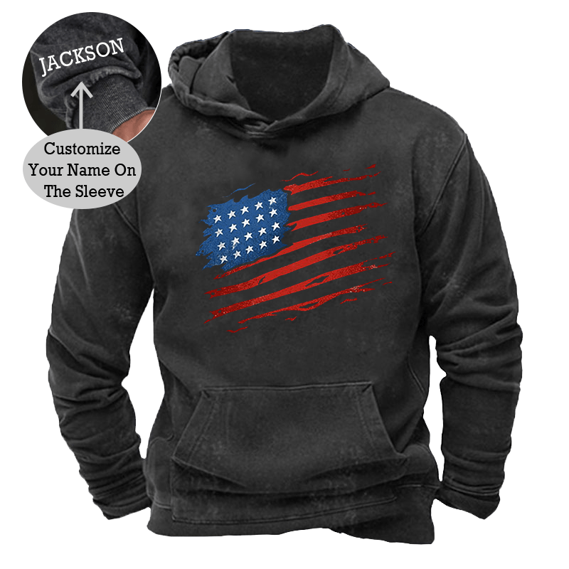 Maturelion Men's Hoodie American Colorful Distressed Waving Flag Hoodie