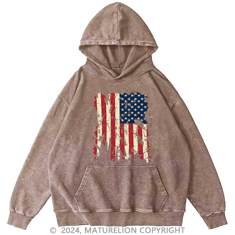 Maturelion Men's Hoodie American Old Design Flag Outdoor Leisure Hoodie