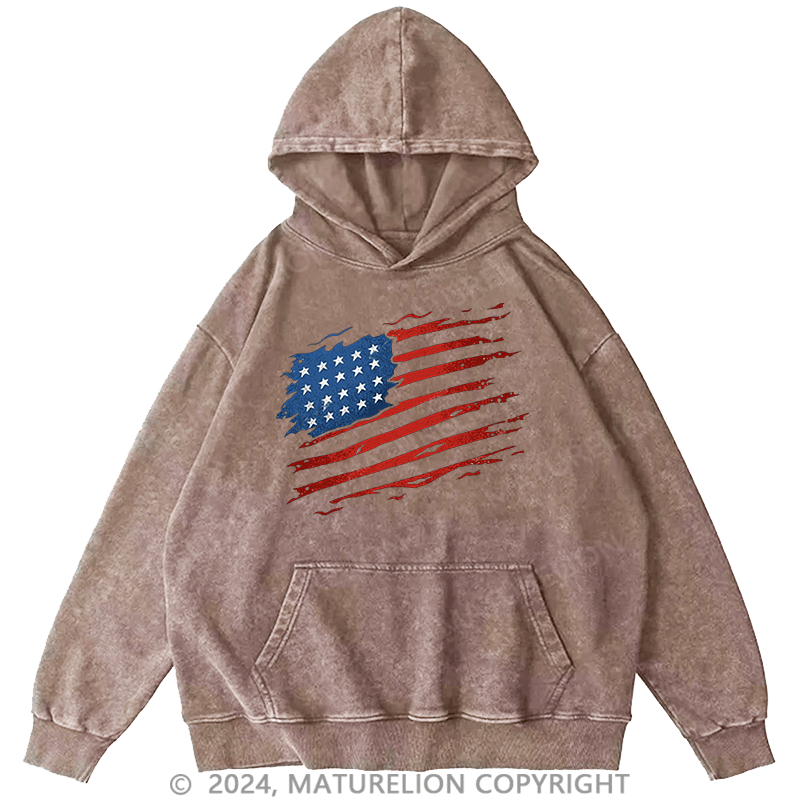 Maturelion Men's Hoodie American Colorful Distressed Waving Flag Hoodie