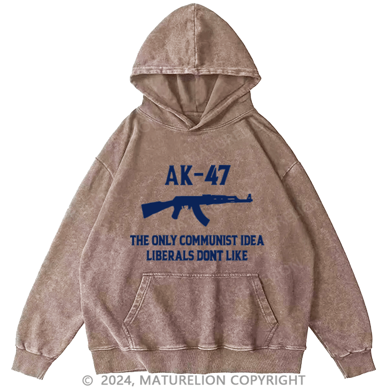 Matuerlion Men's Hoodie AK-47 The Only Communist Idea Liberals Don't Like Washed Hoodie