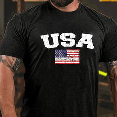USA Distressed Flag American Pride Red White and Blue Cotton T-shirt