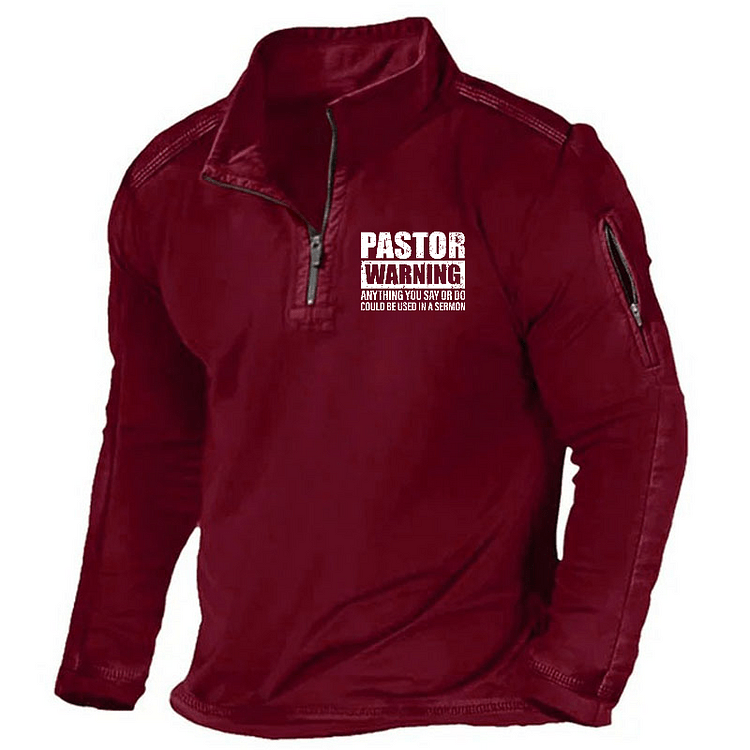 Maturelion Men's Henley Shirt Pastor Warning Anything You Say Or Do Could Be Used In A Sermon Funny Henley Shirt