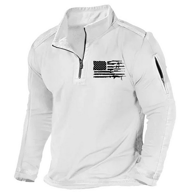 Maturelion Men's Henley Shirt American Gun Flag Zipper Henley Shirt