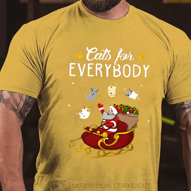 Maturelion Christmas T-Shirt Cats For Everybody Men Ugly Christmas Cat T-Shirt